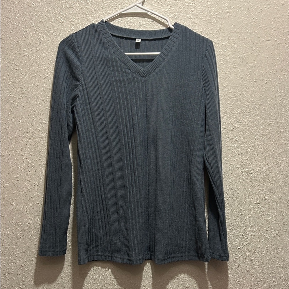 Women's V-Neck Ribbed Top - blue